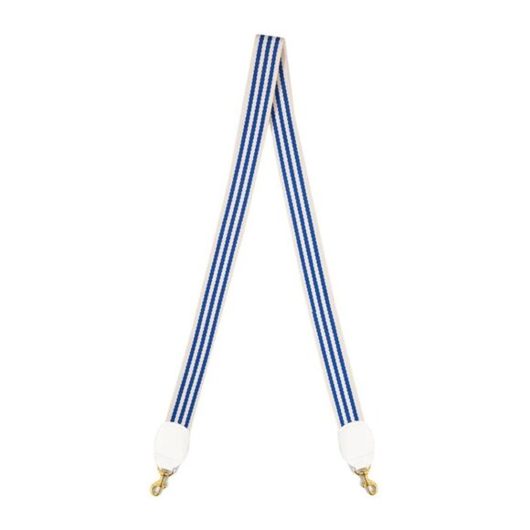 Clare V cotton webbing bag strap in blue/oyster mini stripe NWOT - Picture 1 of 5